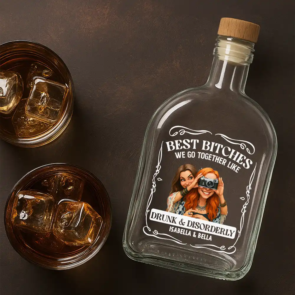 Gift For Bestie,Gift For Sisters,Funny,Gift For Women,Custom Photo - Custom Photo Caricature We Go Together Like Drunk And Disorderly - Personalized Whiskey Bottle