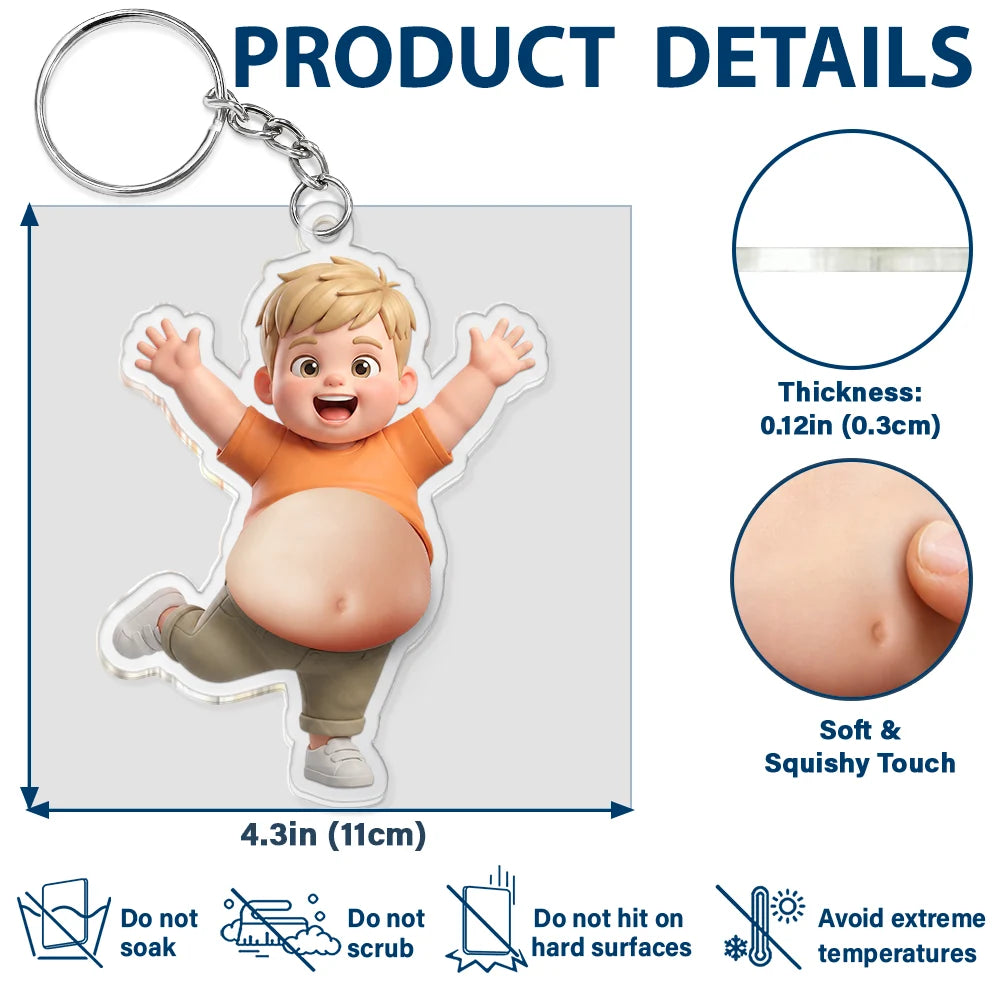 Custom Photo,Art Design,Family,Humorous,Photo - Belly FreeStyle Pose Cartoon Figure - Custom Photo Cartoon Belly Character Family Member And Pet - Personalized Squishy Acrylic Keychain