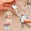 Custom Photo,Art Design,Family,Humorous,Photo - Belly FreeStyle Pose Cartoon Figure - Custom Photo Cartoon Belly Character Family Member And Pet - Personalized Squishy Acrylic Keychain