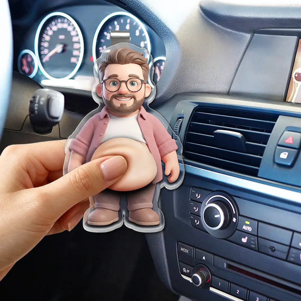 Custom Photo, Art Design, Family, Humorous, Photo - Belly FreeStyle Pose Cartoon Figure - Custom Photo Cartoon Belly Character Family Member - Personalized Squishy Acrylic Car Visor Clip