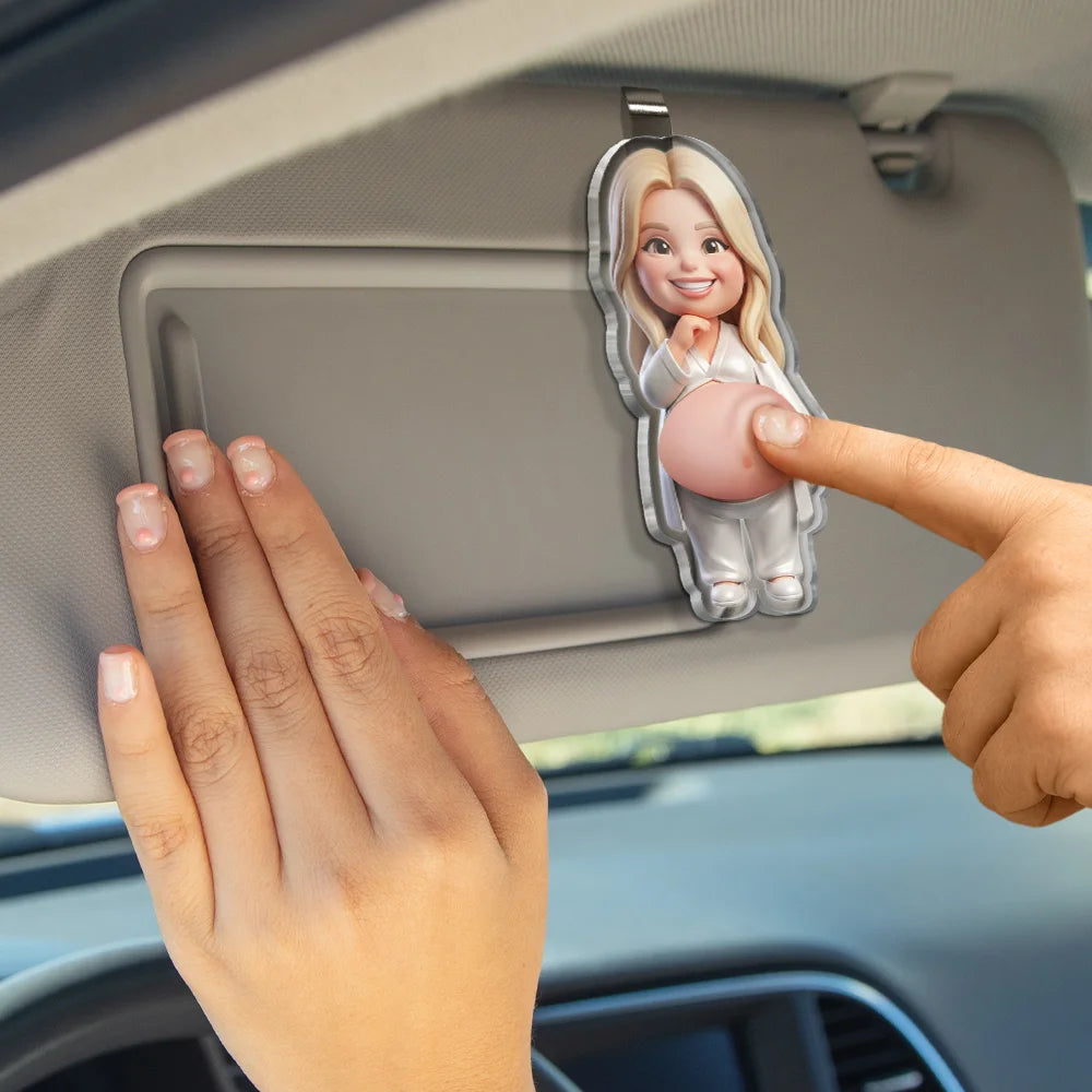 Custom Photo, Art Design, Family, Humorous, Photo - Belly FreeStyle Pose Cartoon Figure - Custom Photo Cartoon Belly Character Family Member - Personalized Squishy Acrylic Car Visor Clip