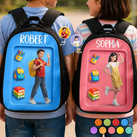 Custom Photo Cartoon Portrait Adorable Kid Ready For School - Personalized Kids Backpack