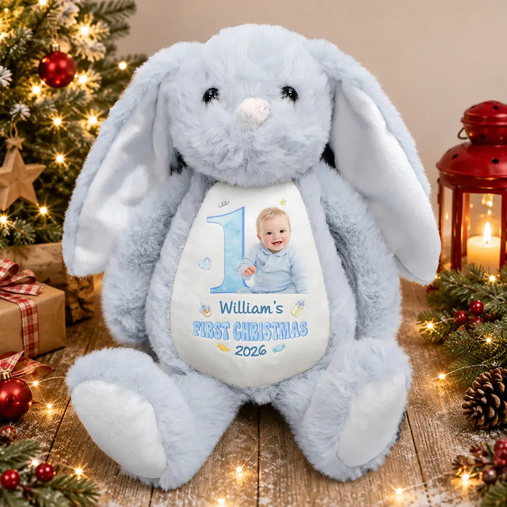 Adorable,Art Design,Gift For Kids,Photo - Cartoon Portrait - Custom Photo Cartoon Portrait Baby First Birthday Christmas Easter - Personalized Soft Toy Bunny