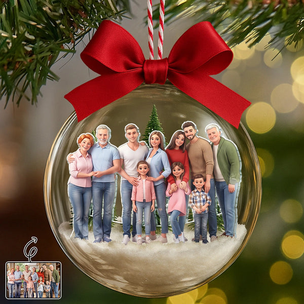 Art Design,Christmas,Family,Photo - Cartoon Portrait,Happy - Custom Photo Cartoon Portrait Family Is The Greatest Gift - Personalized 3D Acrylic Ball Ornament