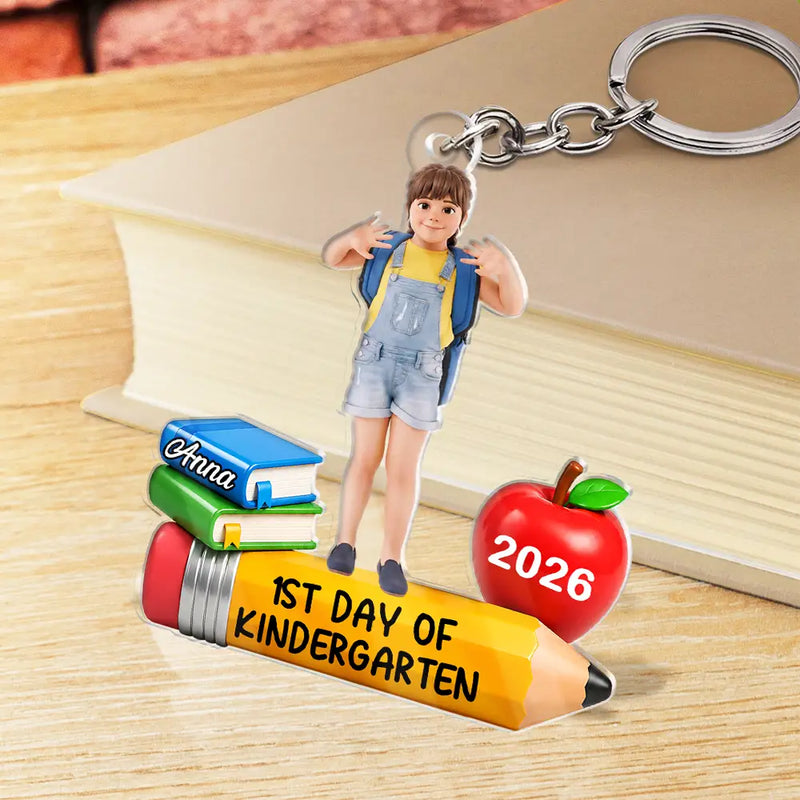 Top Market,Adorable,Art Design,Back To School,Gift For Kids,Photo - Cartoon Portrait - Custom Photo Cartoon Portrait First Day Of Kindergarten - Personalized Acrylic Keychain