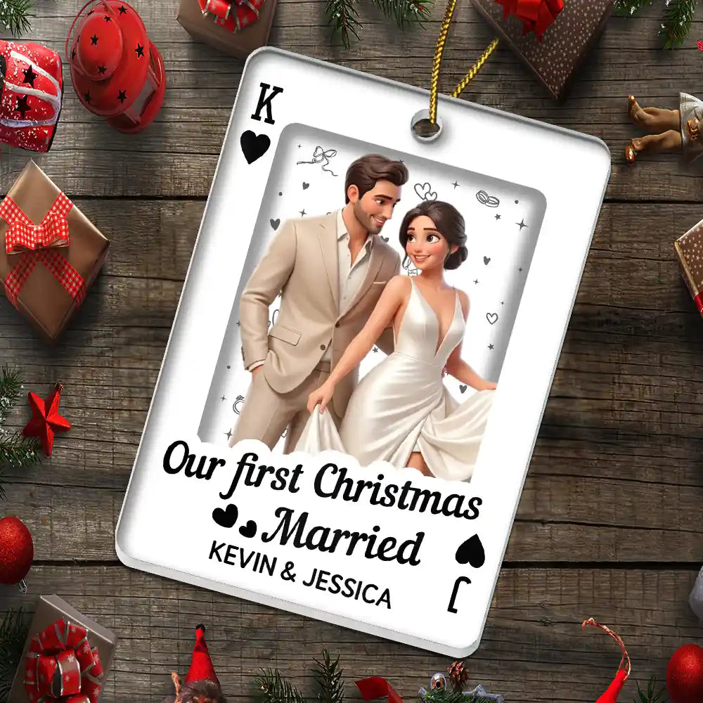 Art Design, Christmas, Romantic, Gift For Couples, Photo - Cartoon Portrait - Custom Photo Cartoon Portrait How Lucky Are We Playing Card - Personalized Custom Shaped Acrylic Ornament