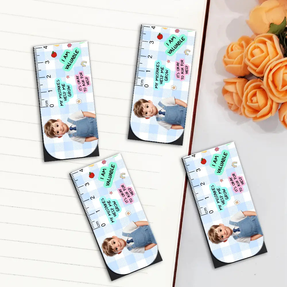 Adorable,Art Design,Back To School,Reading,Gift For Kids,Photo - Cartoon Portrait - Custom Photo Cartoon Portrait Kid Affirmation Ruler - Personalized Custom Shaped Magnetic Bookmark Clip