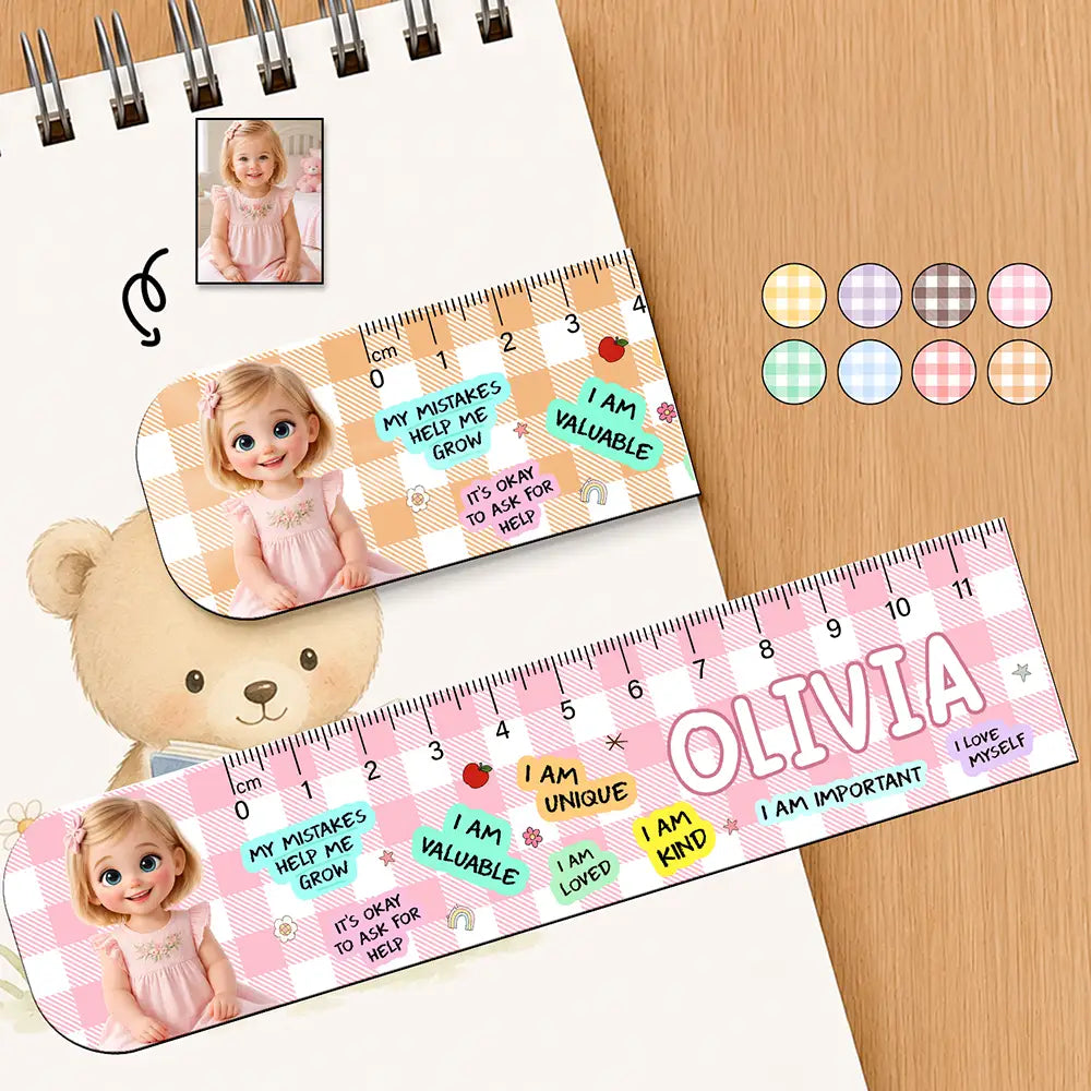 Custom Photo Cartoon Portrait Kid Affirmation Ruler - Personalized Custom Shaped Magnetic Bookmark Clip