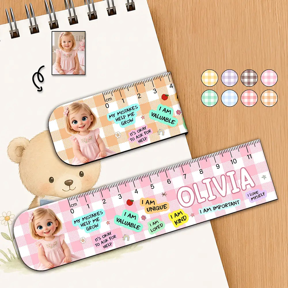 Custom Photo Cartoon Portrait Kid Affirmation Ruler - Personalized Custom Shaped Magnetic Bookmark Clip