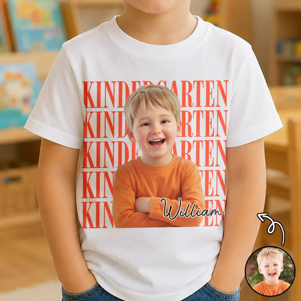 Adorable,Art Design,Back To School,Gift For Kids,Photo - Cartoon Portrait - Custom Photo Cartoon Portrait Kid Ready For School Kindergarten First Grade - Personalized T Shirt