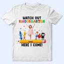 Adorable,Art Design,Back To School,Gift For Kids,Photo - Cartoon Portrait - Custom Photo Cartoon Portrait Kid Watch Out Kindergarten Here I Come - Personalized T Shirt