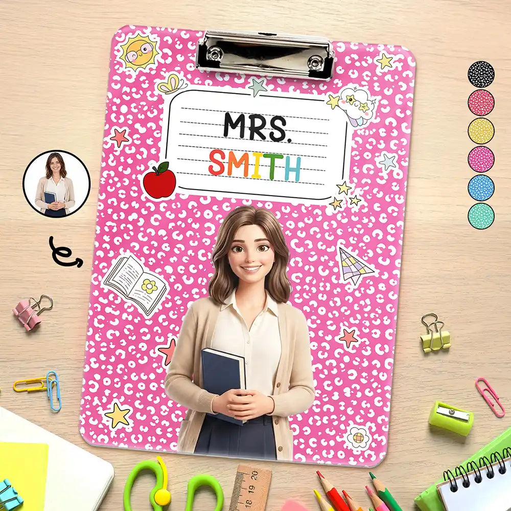 Custom Photo Cartoon Portrait Teacher Composition Notebook - Personalized Acrylic Clipboard