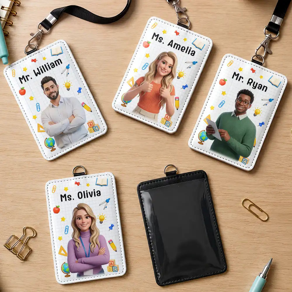 Art Design,Teacher,Confident,Back To School,Photo - Cartoon Portrait - Custom Photo Cartoon Portrait Teacher Ready For School - Personalized Badge Holder