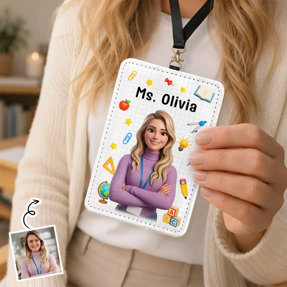 Art Design,Teacher,Confident,Back To School,Photo - Cartoon Portrait - Custom Photo Cartoon Portrait Teacher Ready For School - Personalized Badge Holder