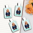Grateful,Art Design,Teacher,Back To School,Reading,Photo - Cartoon Portrait - Custom Photo Cartoon Portrait Teacher Striped Pattern - Personalized Custom Shaped Magnetic Bookmark Clip