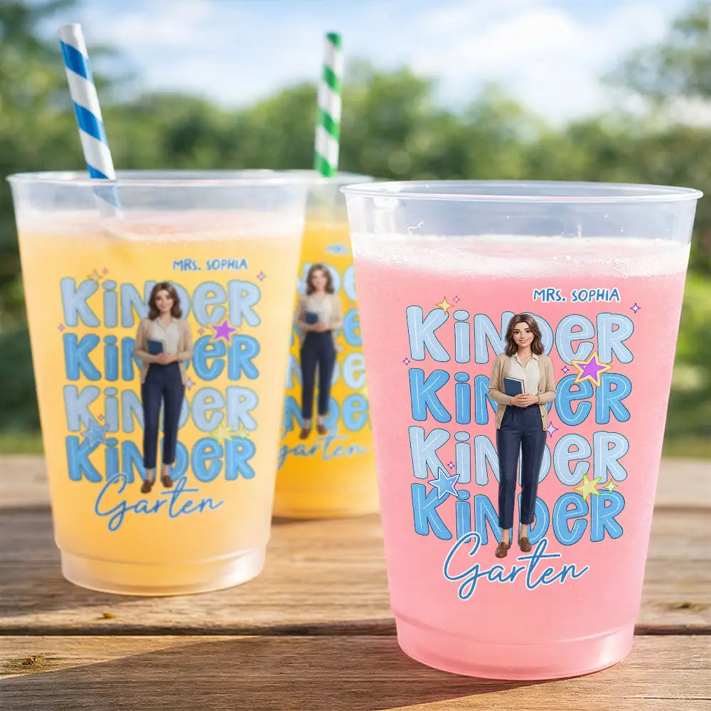 Adorable,Art Design,Teacher,Back To School,Photo - Cartoon Portrait - Custom Photo Cartoon Portrait Teacher Welcome To School - Personalized Frosted Cups