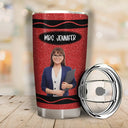 Adorable, Art Design, Teacher, Back To School, Photo - Cartoon Portrait - Custom Photo Cartoon Portrait Teacher With Colorful Crayon - Personalized Tumbler