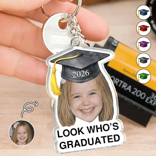 Family, Graduation, Funny, Happy, Gift For Daughter, Gift For Son, Gift For Bestie - Custom Photo Childhood Look Who's Graduated - Personalized Acrylic Keychain