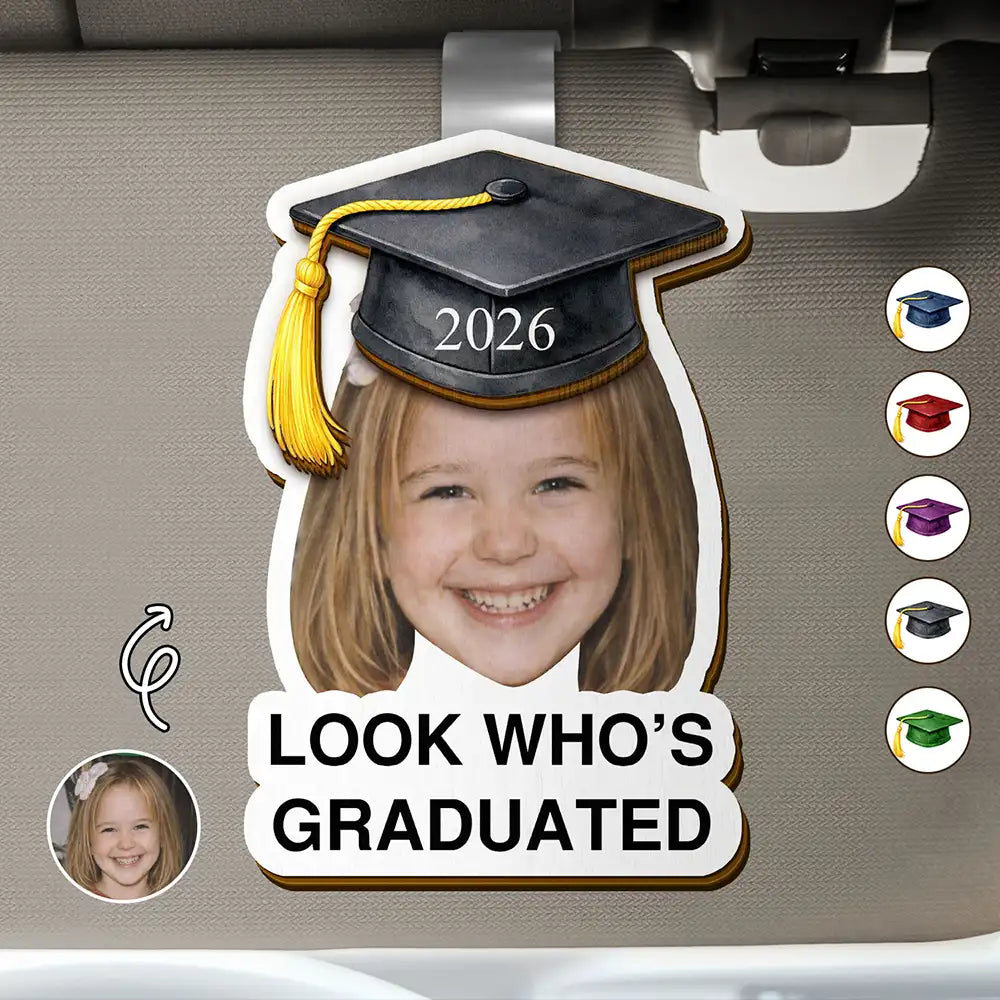 Custom Photo Childhood Look Who's Graduated - Personalized Custom Shaped Car Visor Clip