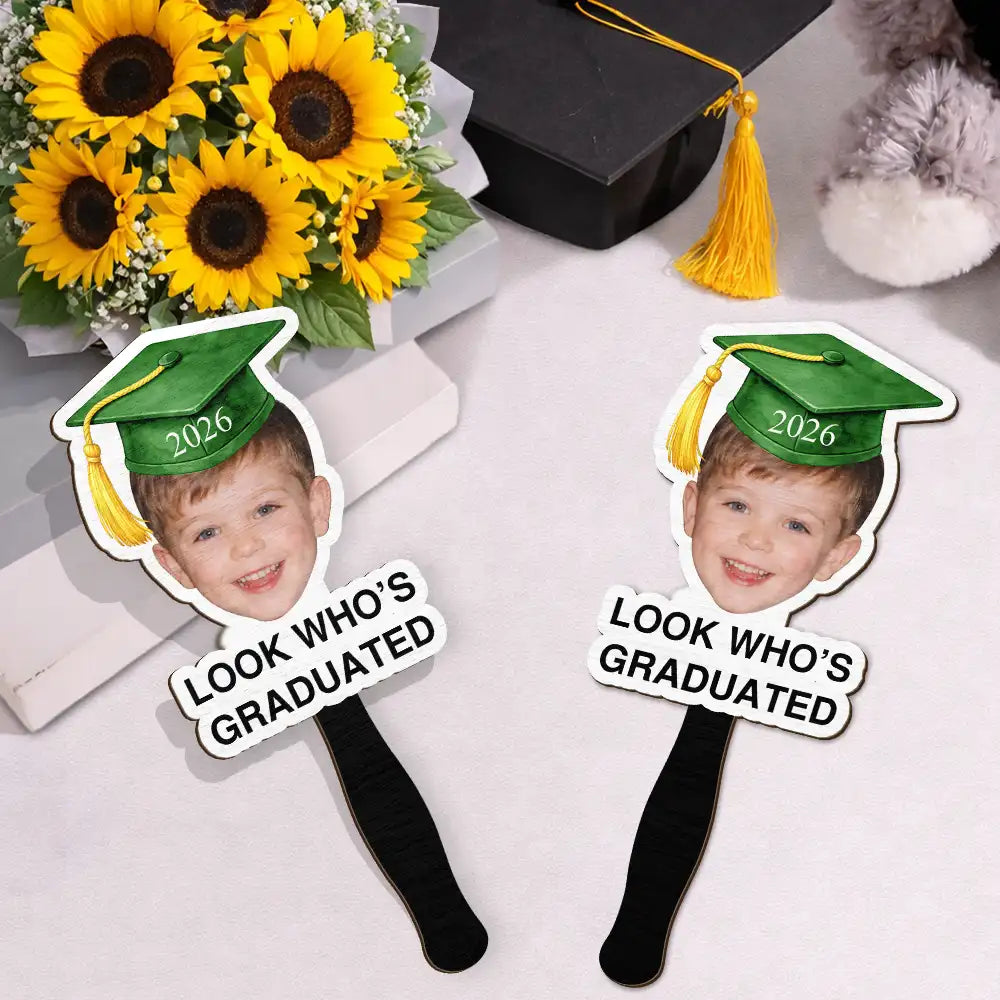 Family, Graduation, Funny, Happy, Gift For Daughter, Gift For Son - Custom Photo Childhood Look Who's Graduated - Personalized Graduation Handheld Fan