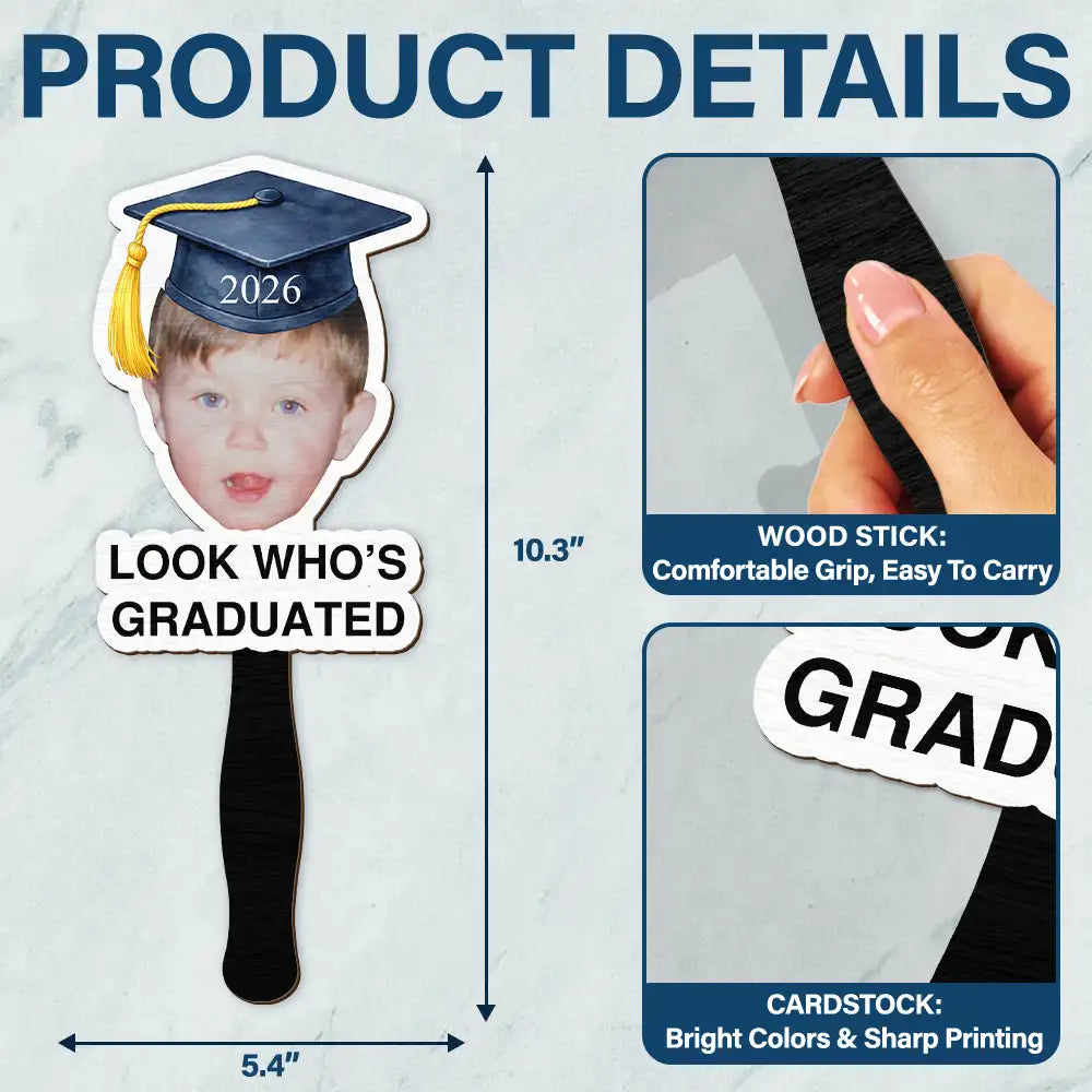 Family, Graduation, Funny, Happy, Gift For Daughter, Gift For Son - Custom Photo Childhood Look Who's Graduated - Personalized Graduation Handheld Fan