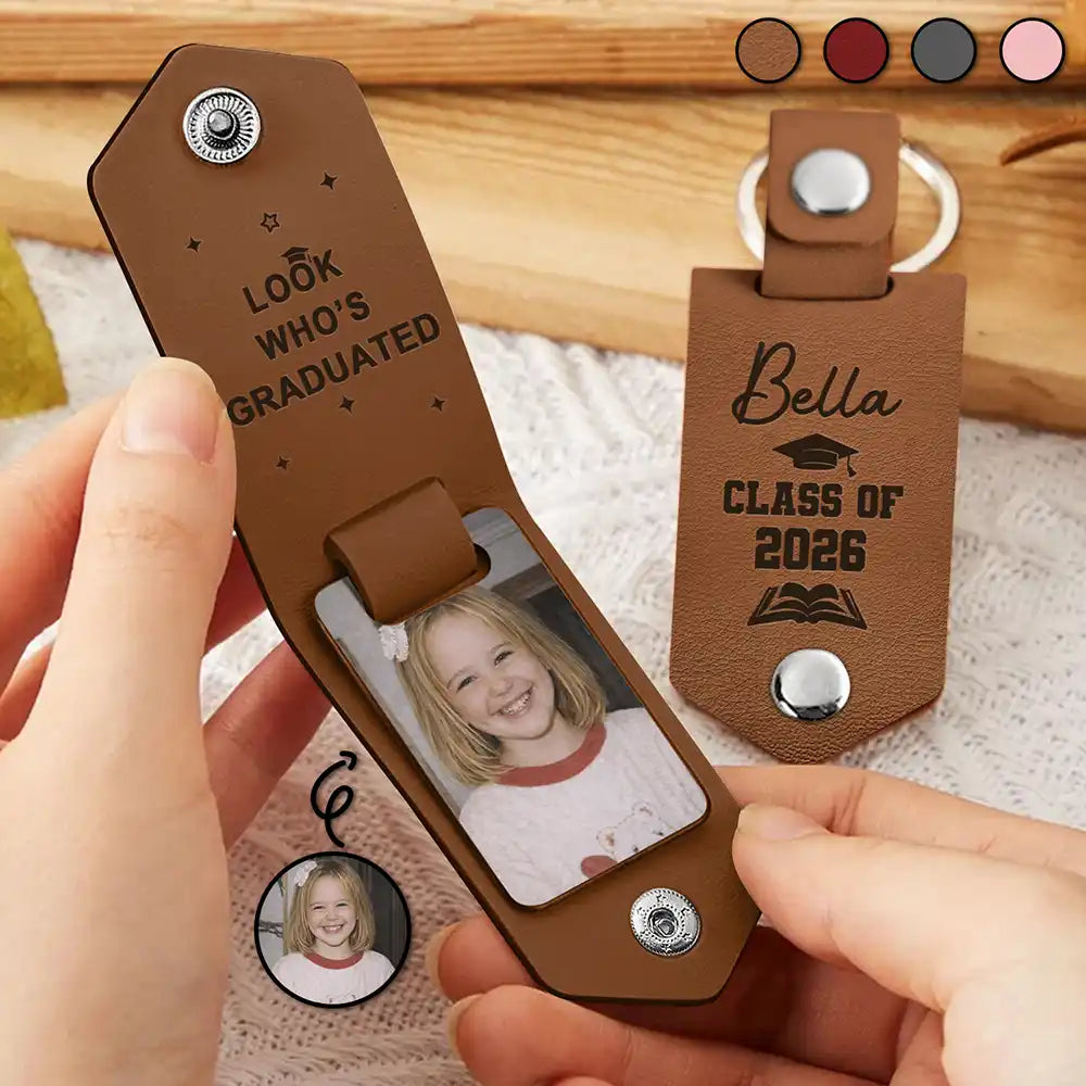 Custom Photo Childhood Look Who's Graduated - Personalized Leather Photo Keychain