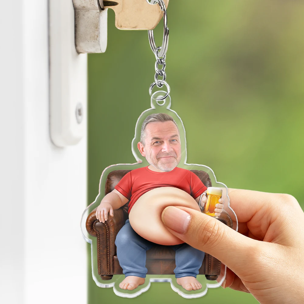 Gift For Father,Custom Photo,Humorous,Cut-Face Photo - Custom Photo Chilling Dad Bod - Personalized Squishy Acrylic Keychain
