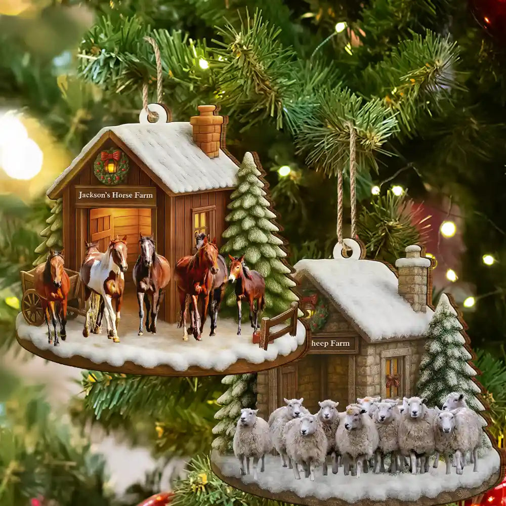 Custom Photo,Farm,Gift For Yourself,Happy,Gift For Women,Gift For Men,Christmas - Custom Photo Christmas Animal Farm - Personalized Custom Shaped Wooden Ornament