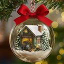 Custom Photo,Happy,Christmas,Farm - Christmas Barn Cattle Farm - Personalized 3D Acrylic Ball Ornament