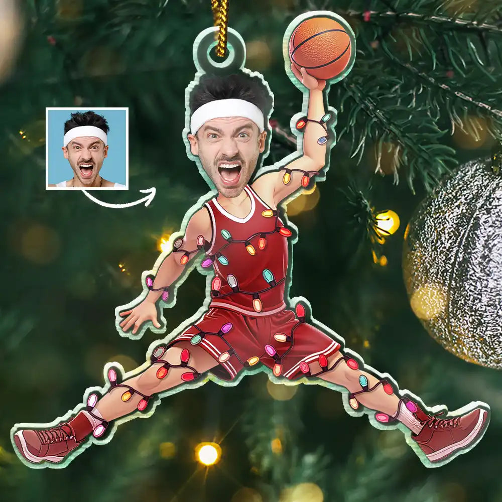 Custom Photo Christmas Basketball Players - Personalized Custom Shaped Acrylic Ornament