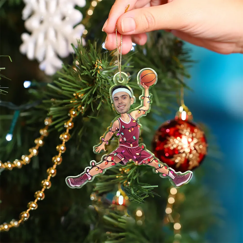 Christmas, Basketball, Funny, Custom Photo, Gift For Yourself - Custom Photo Christmas Basketball Players - Personalized Custom Shaped Acrylic Ornament