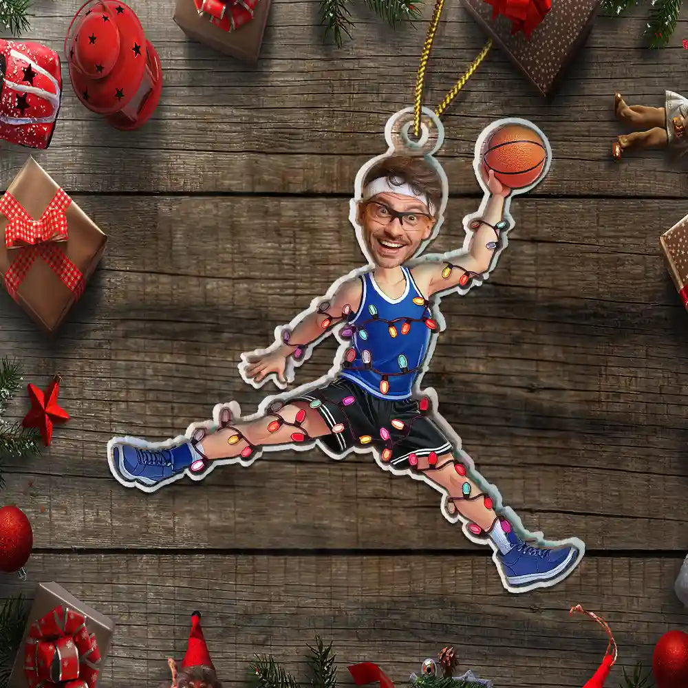 Christmas, Basketball, Funny, Custom Photo, Gift For Yourself - Custom Photo Christmas Basketball Players - Personalized Custom Shaped Acrylic Ornament