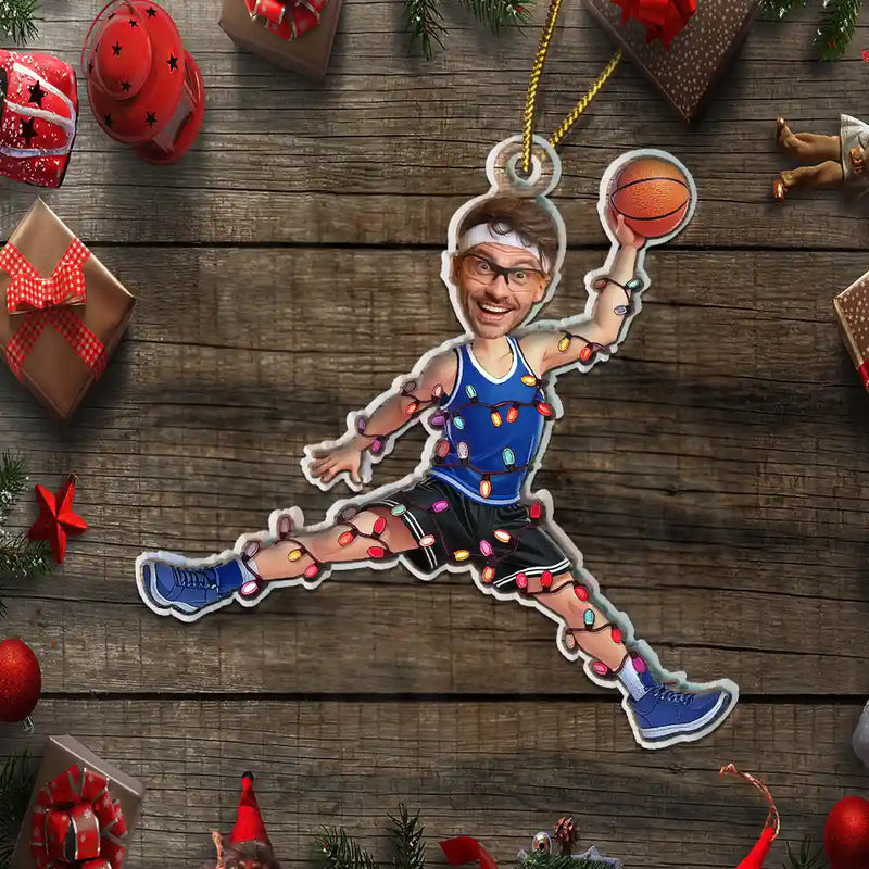 Christmas, Basketball, Funny, Custom Photo, Gift For Yourself - Custom Photo Christmas Basketball Players - Personalized Custom Shaped Acrylic Ornament