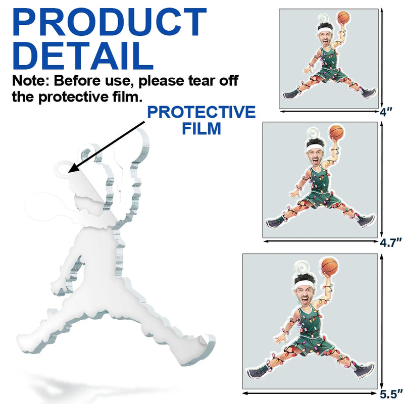 Christmas, Basketball, Funny, Custom Photo, Gift For Yourself - Custom Photo Christmas Basketball Players - Personalized Custom Shaped Acrylic Ornament