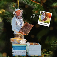 Photo Hobby Ornament, Gift For Yourself, Farm, Custom Photo, Gift For Women, Gift For Men, Christmas, Happy - Custom Photo Christmas Bee Farmer Decorations - Personalized Acrylic Photo Ornament