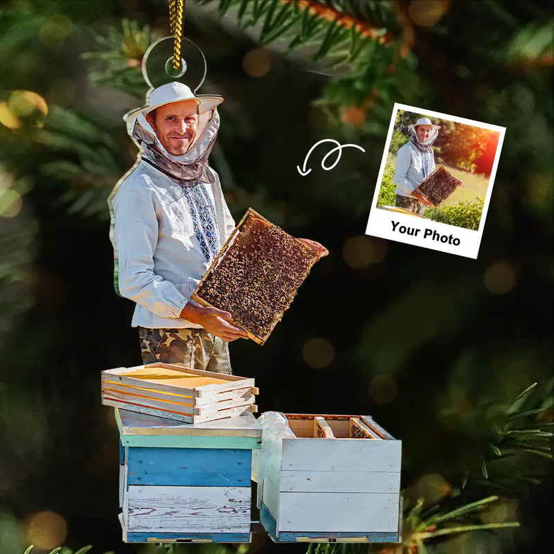 Photo Hobby Ornament, Gift For Yourself, Farm, Custom Photo, Gift For Women, Gift For Men, Christmas, Happy - Custom Photo Christmas Bee Farmer Decorations - Personalized Acrylic Photo Ornament