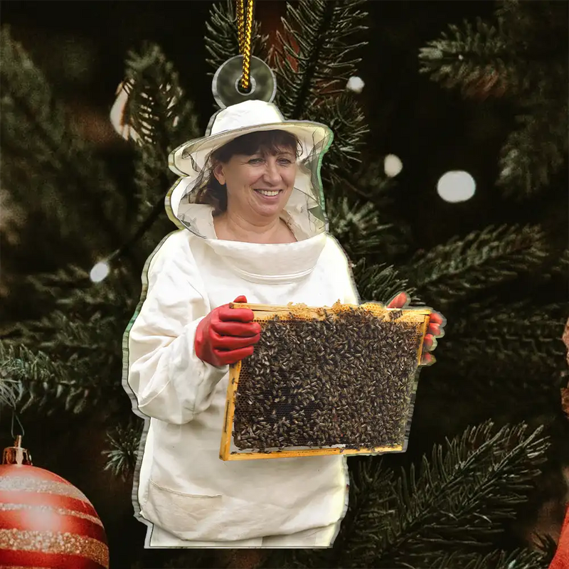Photo Hobby Ornament, Gift For Yourself, Farm, Custom Photo, Gift For Women, Gift For Men, Christmas, Happy - Custom Photo Christmas Bee Farmer Decorations - Personalized Acrylic Photo Ornament