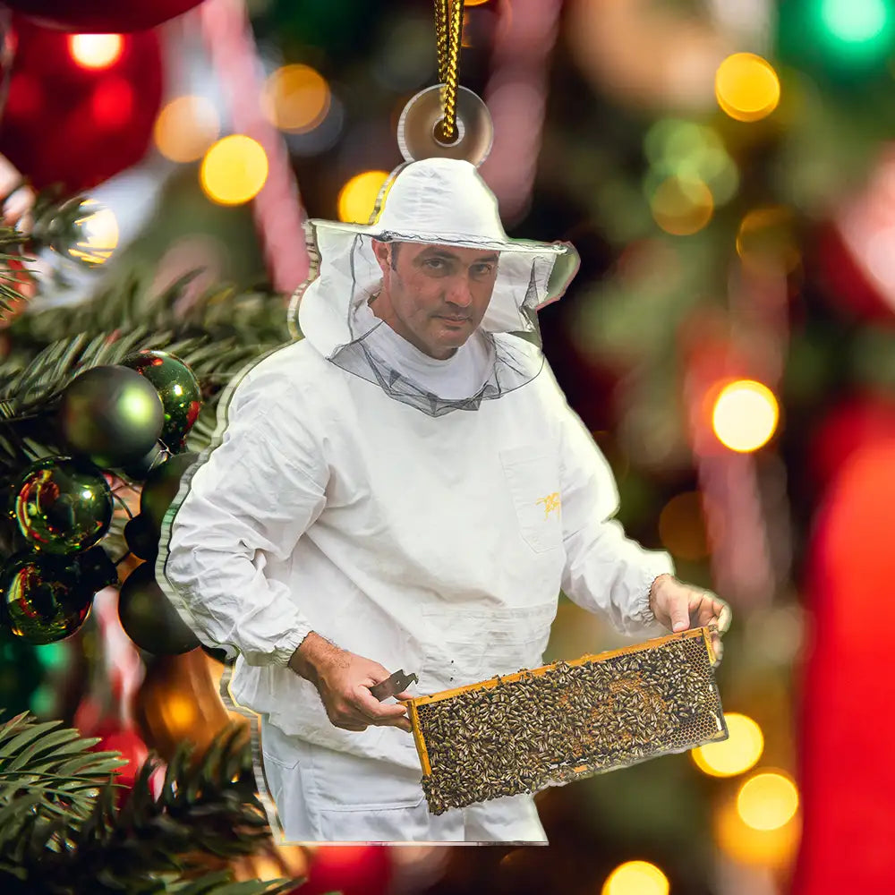 Photo Hobby Ornament, Gift For Yourself, Farm, Custom Photo, Gift For Women, Gift For Men, Christmas, Happy - Custom Photo Christmas Bee Farmer Decorations - Personalized Acrylic Photo Ornament