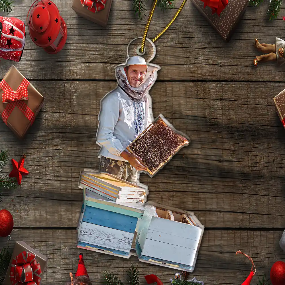 Photo Hobby Ornament, Gift For Yourself, Farm, Custom Photo, Gift For Women, Gift For Men, Christmas, Happy - Custom Photo Christmas Bee Farmer Decorations - Personalized Acrylic Photo Ornament