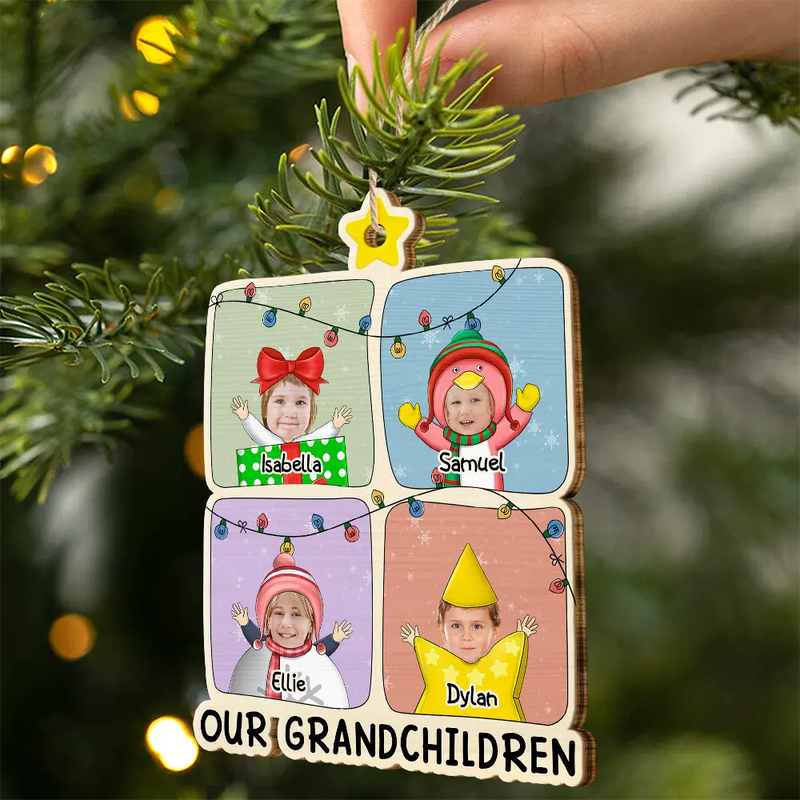 Christmas, Family, Happy, Parents, Gift For Grandparents - Custom Photo Christmas Character Cartoon Comic - Personalized Custom Shaped Wooden Ornament