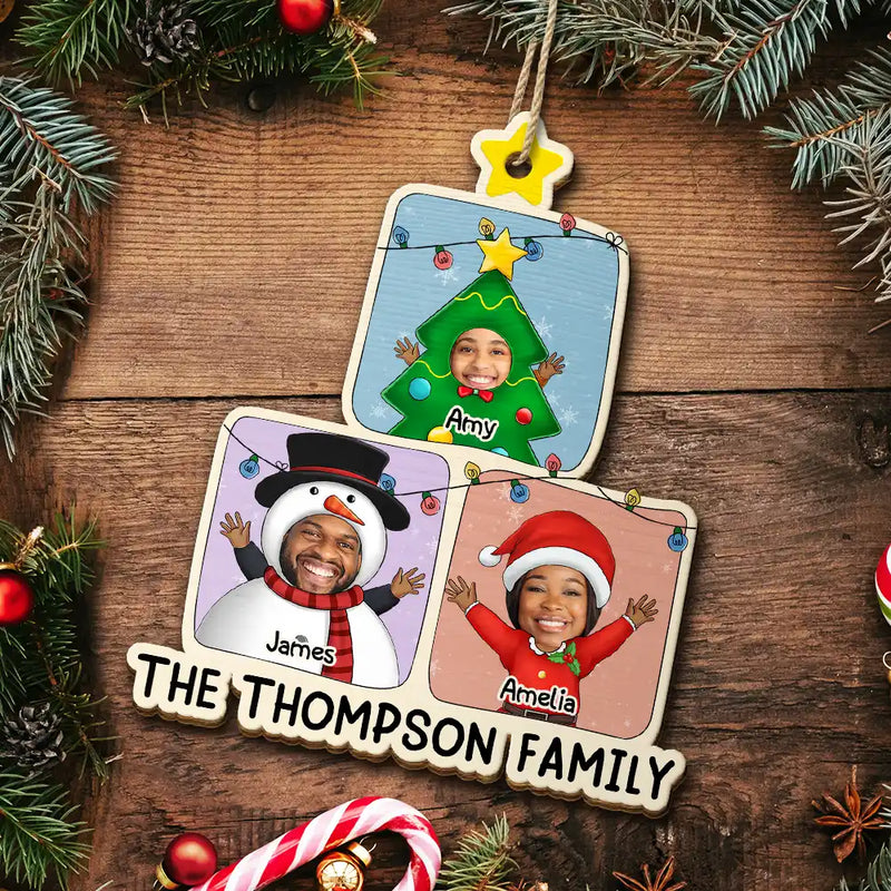 Christmas, Family, Happy, Parents, Gift For Grandparents - Custom Photo Christmas Character Cartoon Comic - Personalized Custom Shaped Wooden Ornament