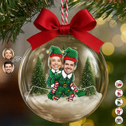 Funny,Christmas,Gift For Couples,Gift For Wife,Gift For Husband,Gift For Boyfriend,Gift For Girlfriend,Old Couples - Custom Photo Christmas Characters Couple - Personalized 3D Acrylic Ball Ornament