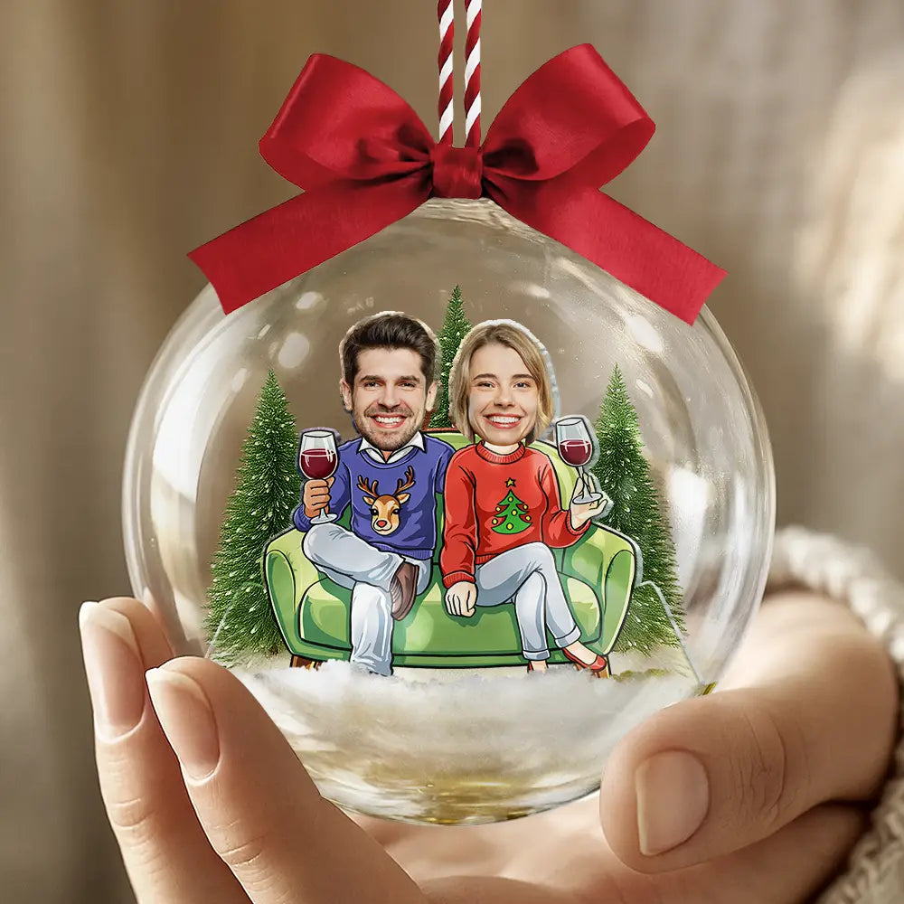 Funny,Christmas,Gift For Couples,Gift For Wife,Gift For Husband,Gift For Boyfriend,Gift For Girlfriend,Old Couples - Custom Photo Christmas Characters Couple - Personalized 3D Acrylic Ball Ornament