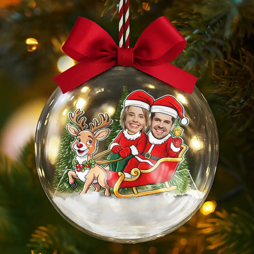 Funny,Christmas,Gift For Couples,Gift For Wife,Gift For Husband,Gift For Boyfriend,Gift For Girlfriend,Old Couples - Custom Photo Christmas Characters Couple - Personalized 3D Acrylic Ball Ornament