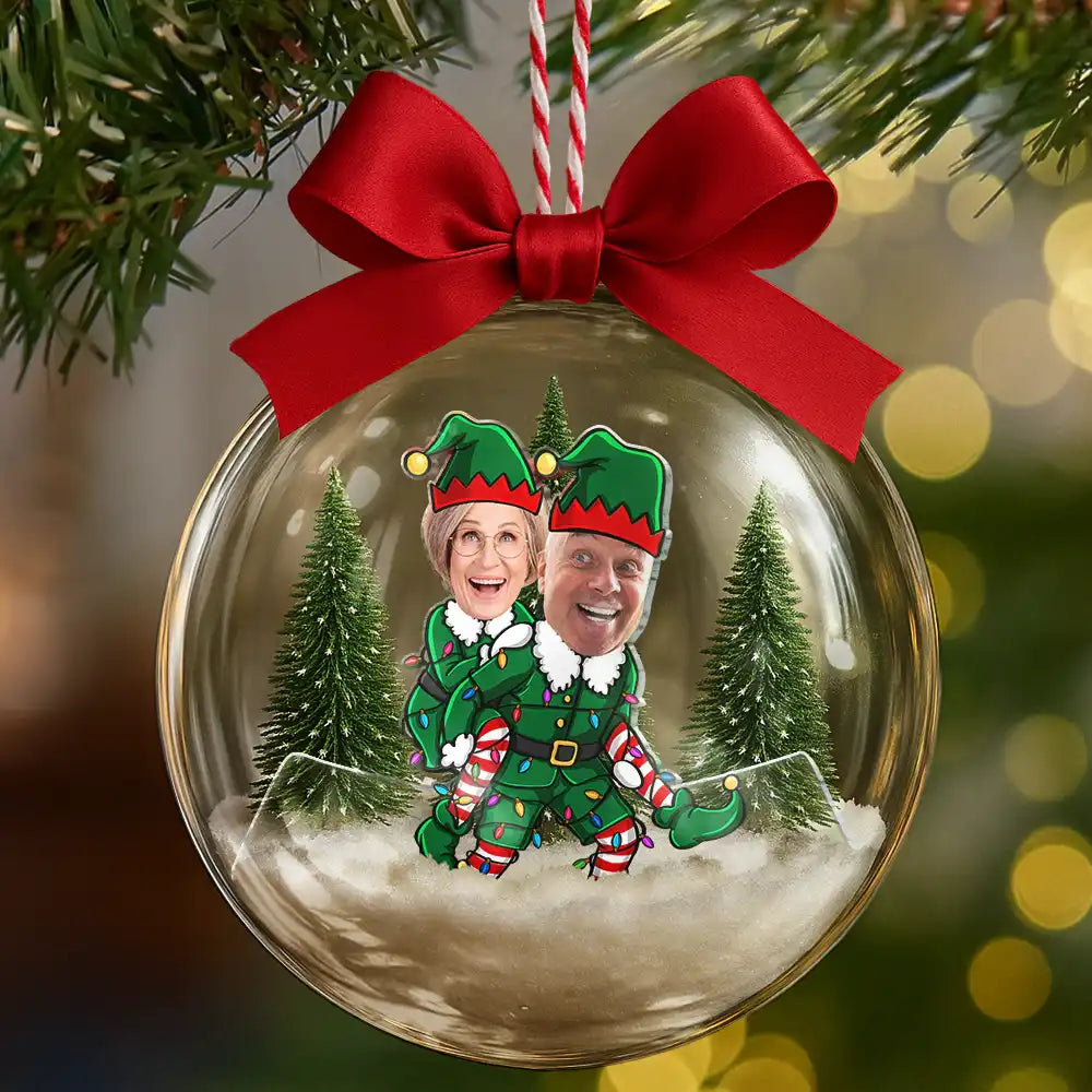 Funny,Christmas,Gift For Couples,Gift For Wife,Gift For Husband,Gift For Boyfriend,Gift For Girlfriend,Old Couples - Custom Photo Christmas Characters Couple - Personalized 3D Acrylic Ball Ornament