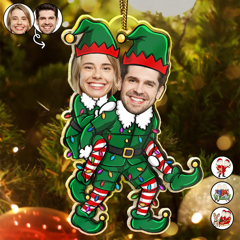 Custom Photo Christmas Characters Couple - Personalized Custom Shaped Acrylic Ornament