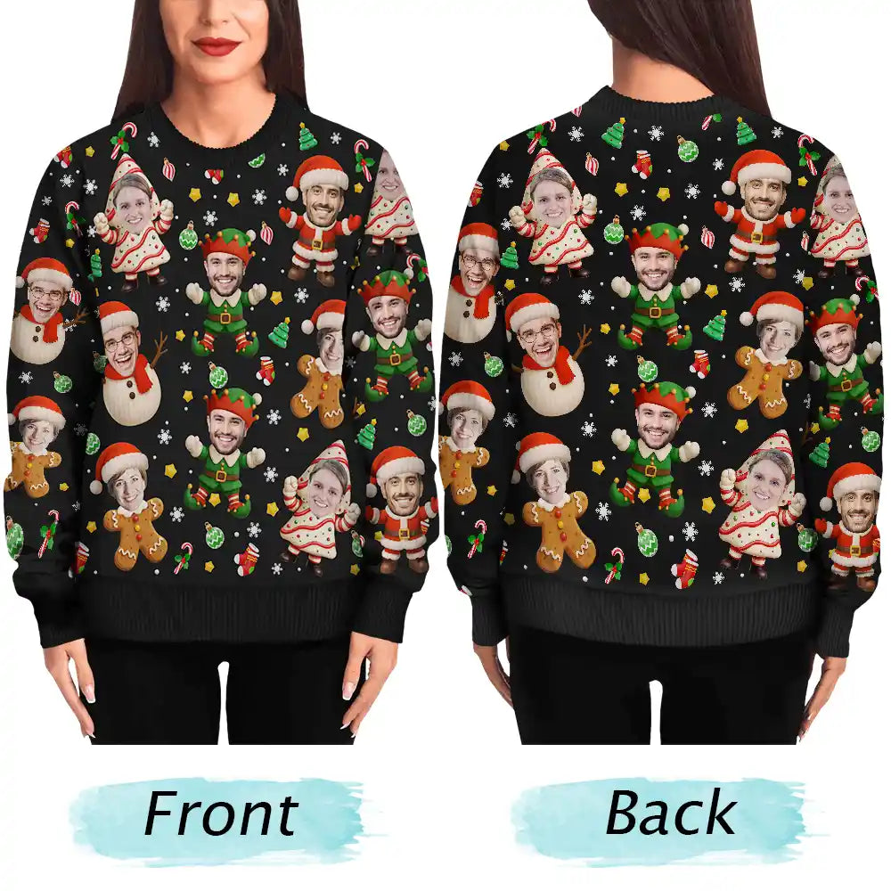 Christmas,Funny,Gift For Couples,Gift For Husband,Gift For Wife,Parents,Gift For Grandparents,Family,Gift For Sibling - Custom Photo Christmas Characters Funny Face - Personalized Unisex Ugly Sweater