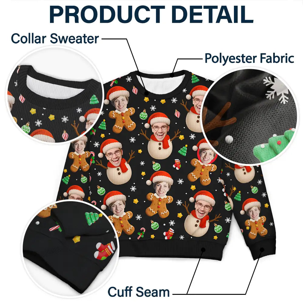 Christmas,Funny,Gift For Couples,Gift For Husband,Gift For Wife,Parents,Gift For Grandparents,Family,Gift For Sibling - Custom Photo Christmas Characters Funny Face - Personalized Unisex Ugly Sweater
