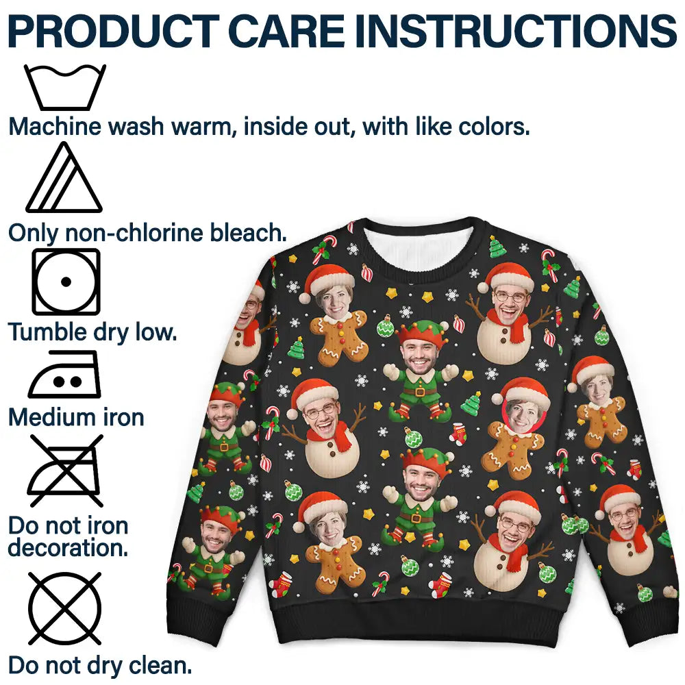 Christmas,Funny,Gift For Couples,Gift For Husband,Gift For Wife,Parents,Gift For Grandparents,Family,Gift For Sibling - Custom Photo Christmas Characters Funny Face - Personalized Unisex Ugly Sweater