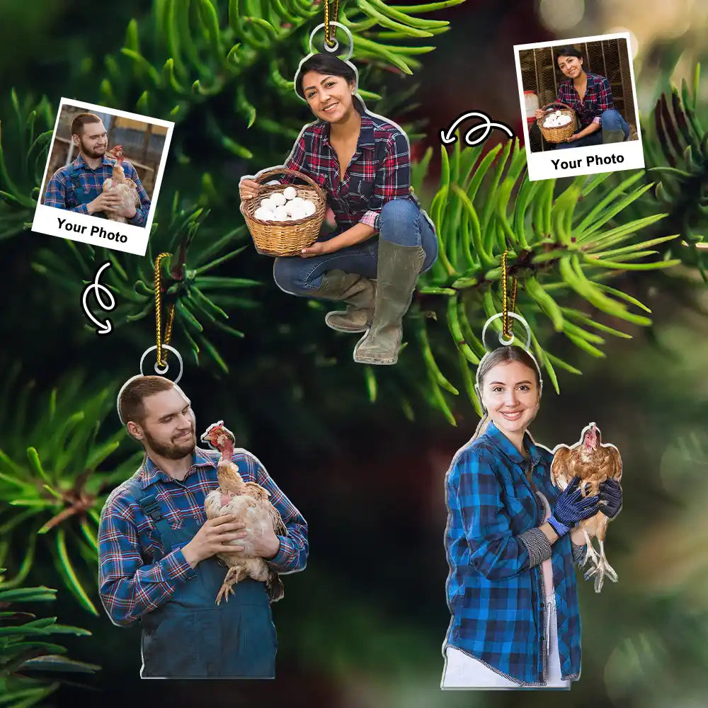 Custom Photo Christmas Chicken Farmer Decorations - Personalized Acrylic Photo Ornament